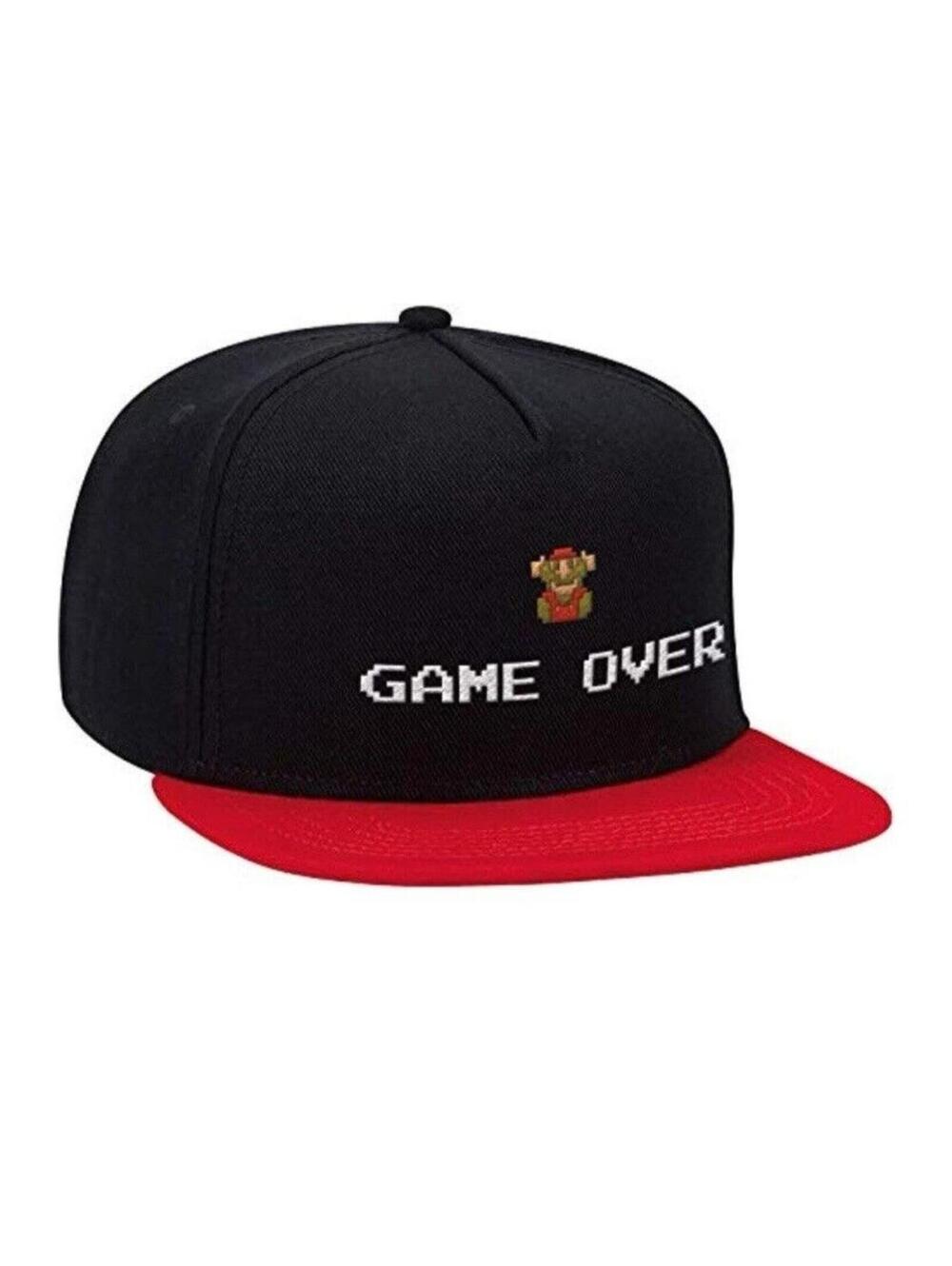 Mario "Game Over" Snapback Cap Black Red Men’s Video Game Hat Brand New